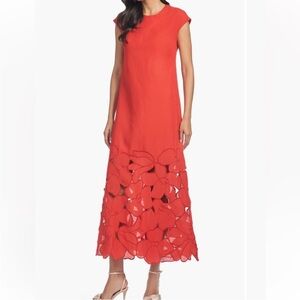 Sachin & Babi Sabette Embroidered Linen Blend Dress cherry red, SiZE 4